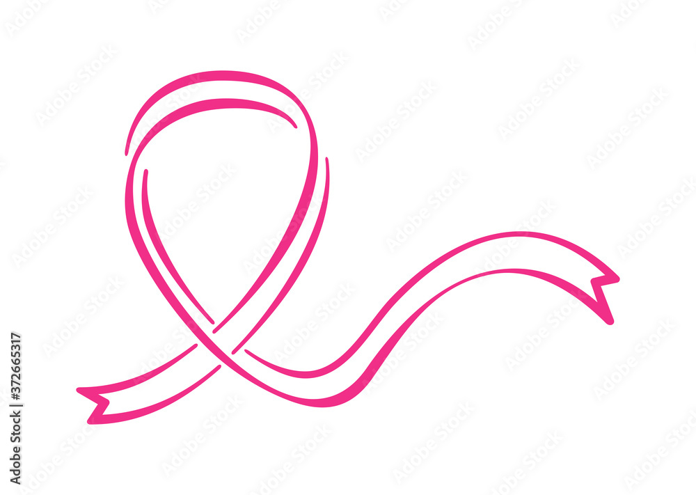 Breast cancer awareness month symbol - pink ribbon in hand-drawn style - isolated poster element Breast cancer awareness month symbol - pink ribbon in hand-drawn style - isolated poster element