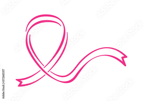 Breast cancer awareness month symbol - pink ribbon in hand-drawn style - isolated poster element