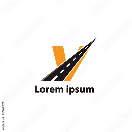 V letter road way logo creative design template
