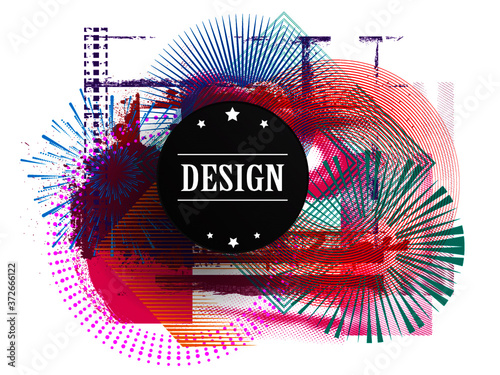 Minimalistic Creative concept . Flat style . Geometric lines and design textured elements form unusual shape . Vector abstract grunge background . Dynamic banner .