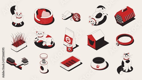 Cat Isometric Icon Set