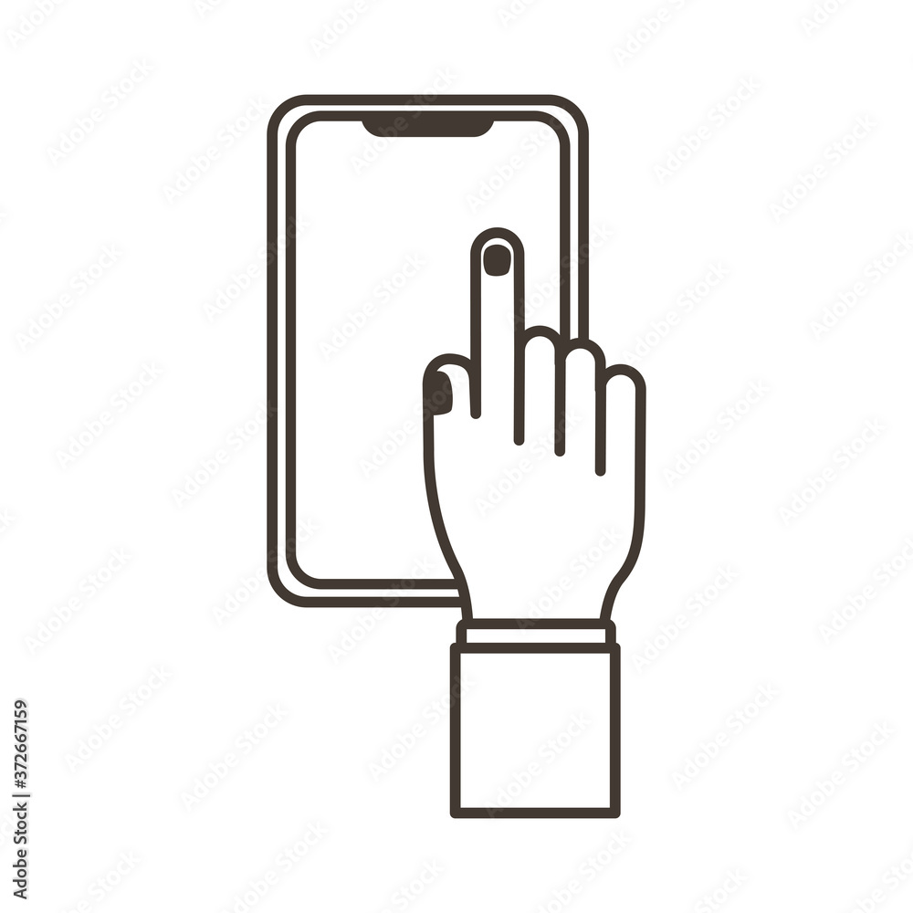 hand touching smartphone display line style icon hand touching smartphone display line style icon