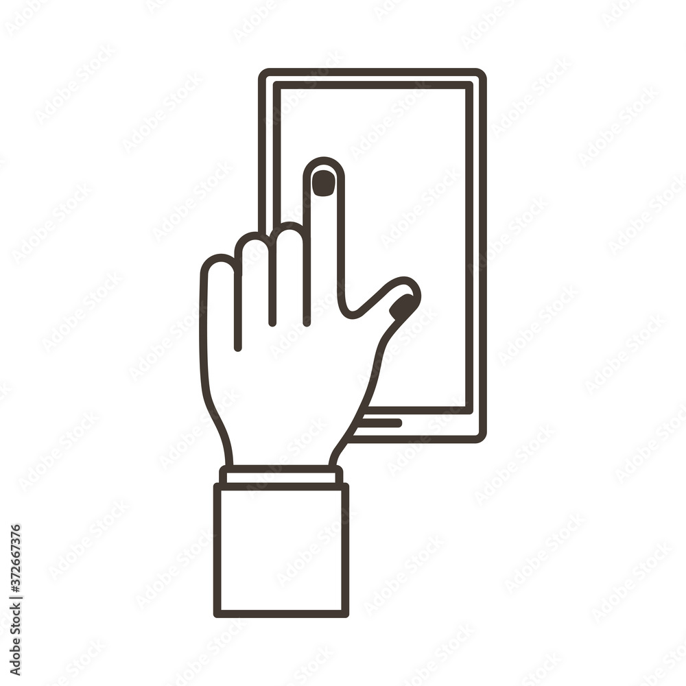 female hand touching smartphone display line style icon female hand touching smartphone display line style icon