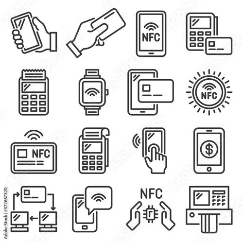 NFC Mobile Phone Payment and Terminal Icons Set. Vector