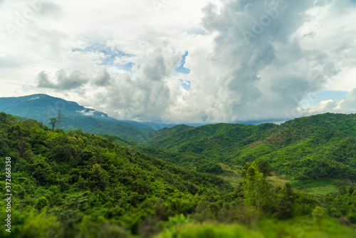 The grassland in the forest is surrounded by colorful houses.