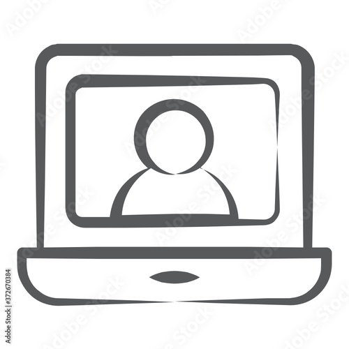 
Online video lecture icon in doodle line design
