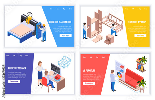 Furniture Production Isometric Banners