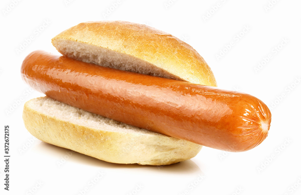 Hot Sausage in a Bun - Isolated on white Background Hot Sausage in a Bun - Isolated on white Background