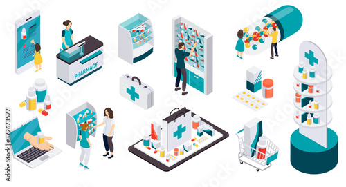 Pharmacy Isometric Recolor Icons