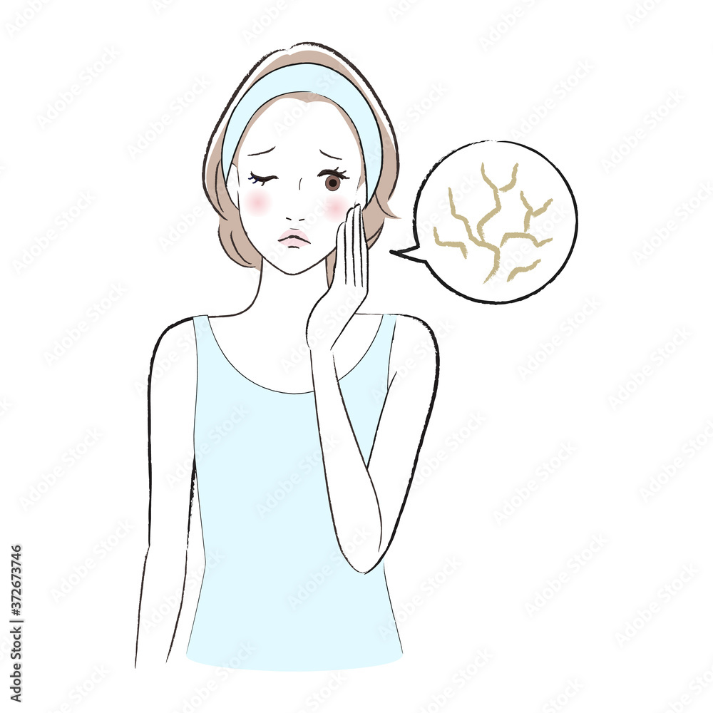 Vettoriale Stock 乾燥肌が気になる女性のイラスト | Adobe Stock