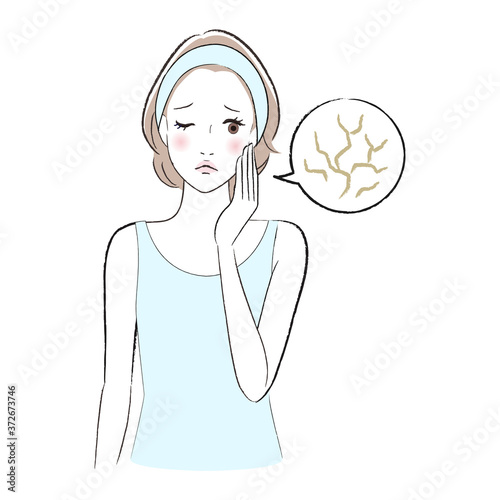 乾燥肌が気になる女性のイラスト