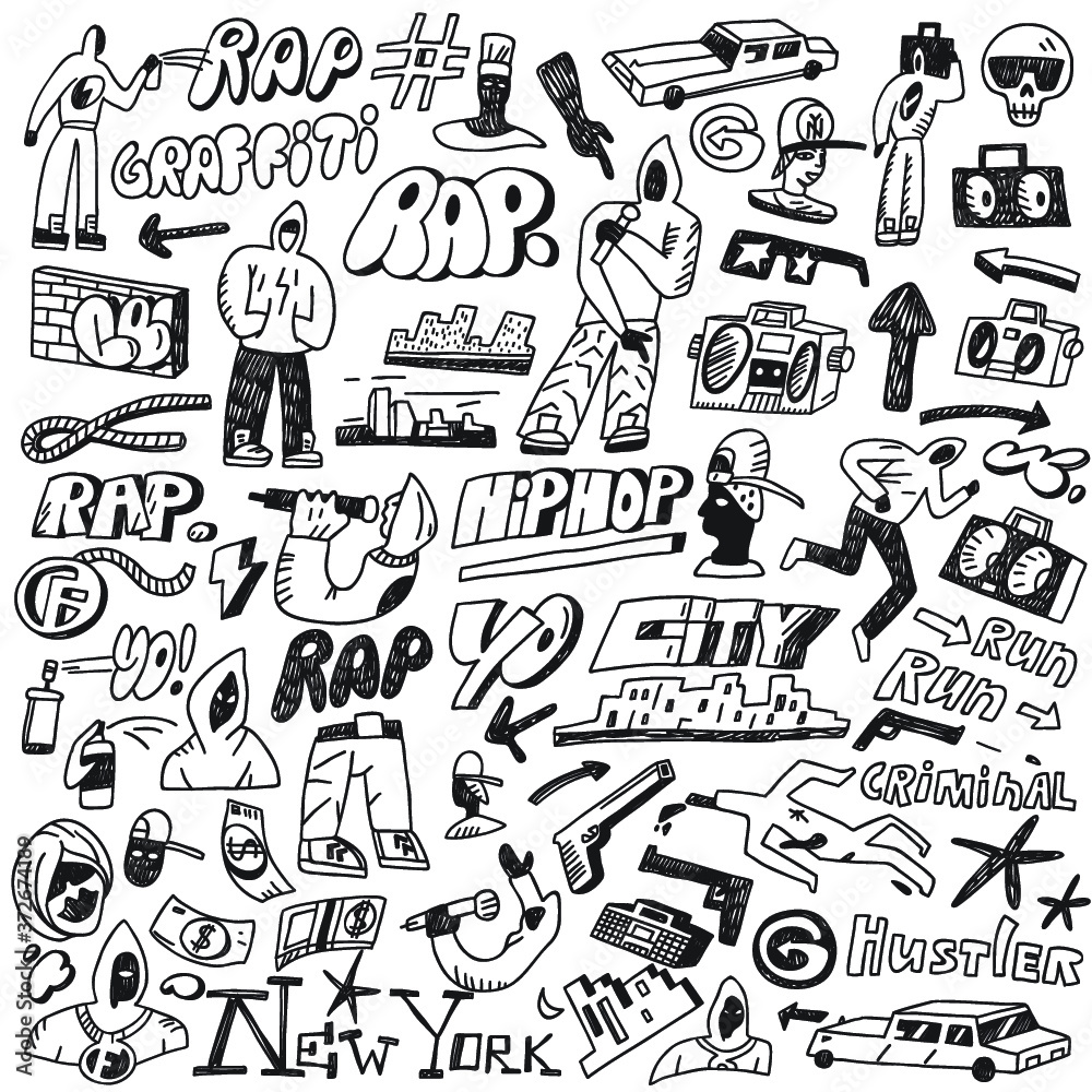 rap,hip hop ,graffiti - doodles set