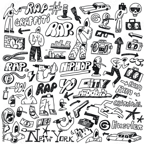 rap,hip hop ,graffiti - doodles set