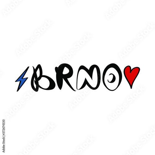 Brno city Czech Republic heart love lightning logo icon sign Hand drawn Doodle lettering design Modern cartoon style Fashion print clothes apparel greeting invitation card banner poster flyer cover