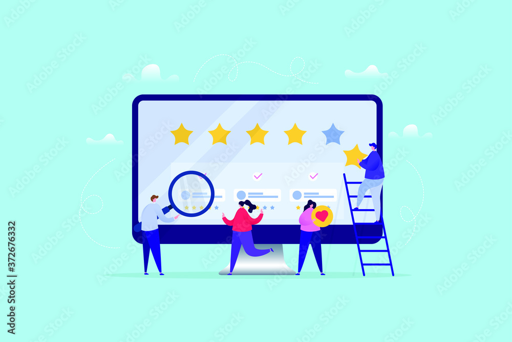 Hand drawn illustration of Customer rating/ feedback with modern people ...