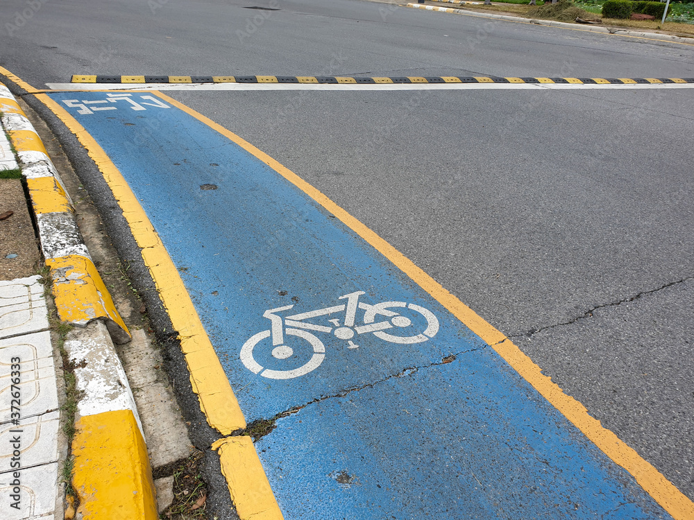 Bicycle road sign on asphalt