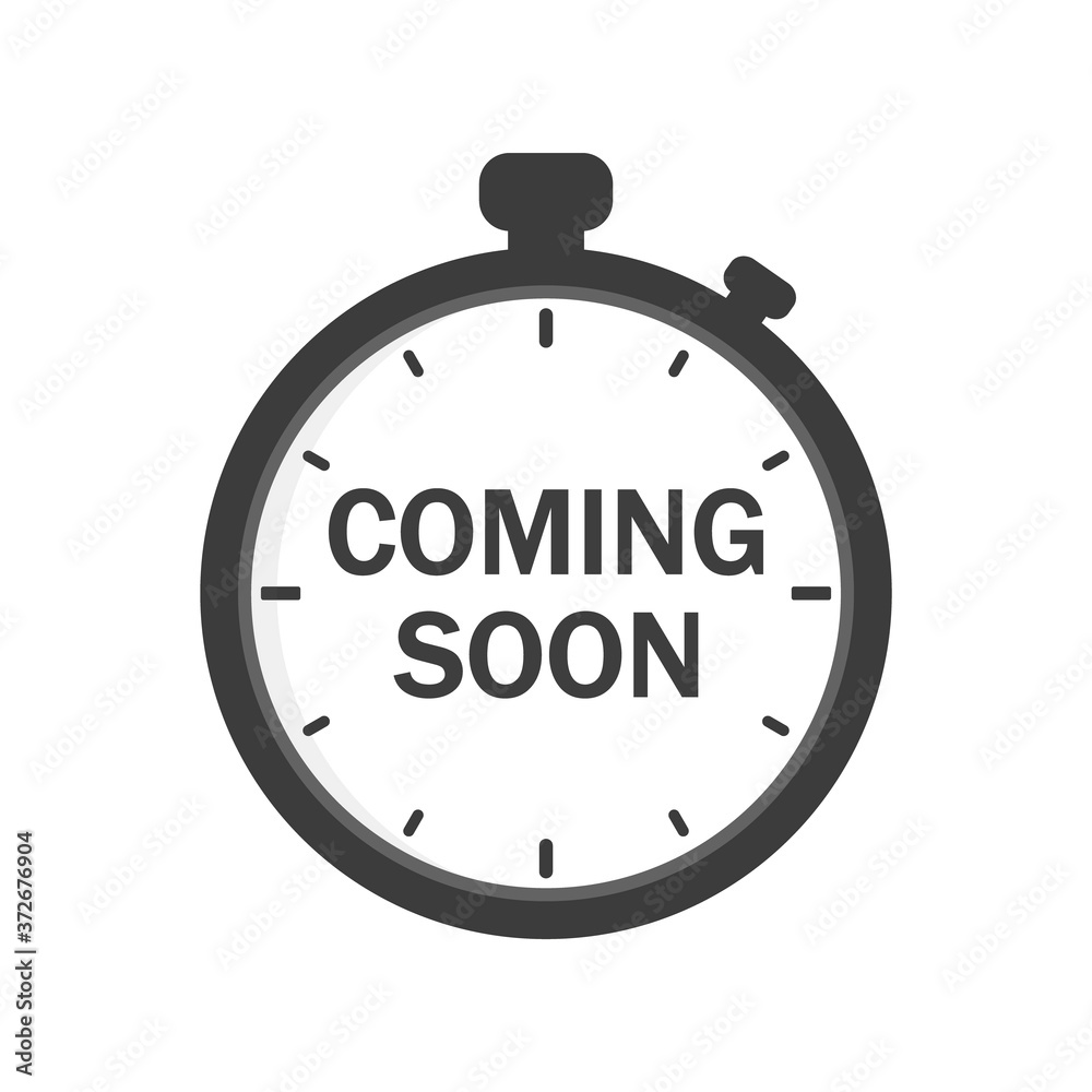 Coming soon sign icon. Promotion announcement symbol. Flat coming soon web icon on white background. Vector Coming soon sign icon. Promotion announcement symbol. Flat coming soon web icon on white background. Vector