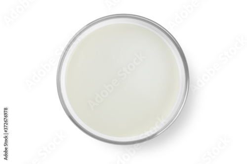 Top view of fresh milk in glass isolated on white background with clipping path.