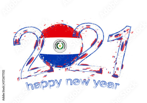 Happy New 2021 Year with flag of Paraguay.