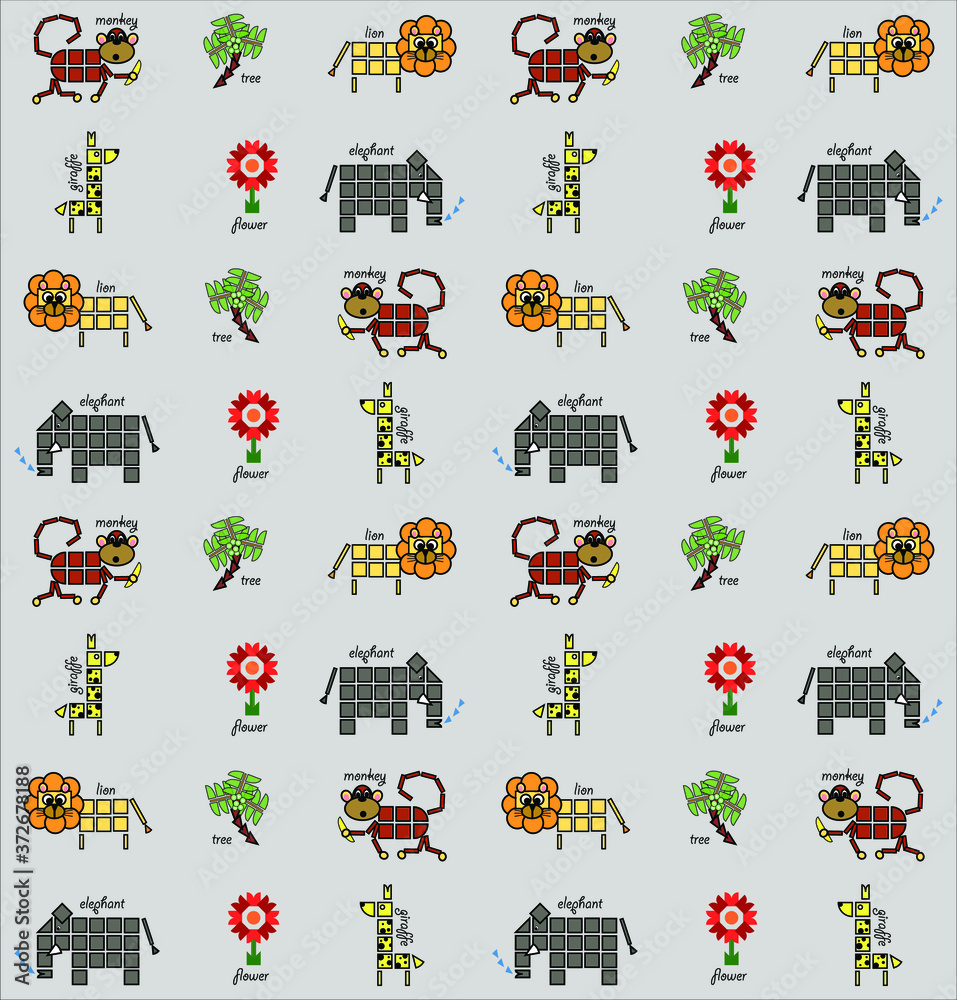 Repeating Patterns Using Animals Jungle animals repeating pattern aimed at young kids and created from ...