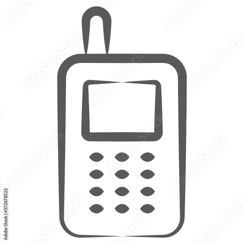 
A vintage mobile having button, walkie talkie icon in doodle design 
