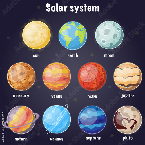 Cartoon solar system illustration poster. Vector illustration.