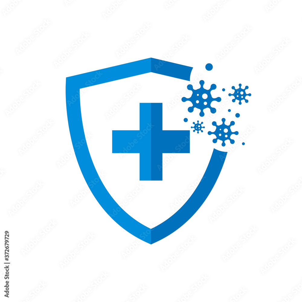 Fototapeta premium Bacterial and virus defense. Hygienic shield that protects from germs, viruses and bacteria. Isolated vector illustration.
