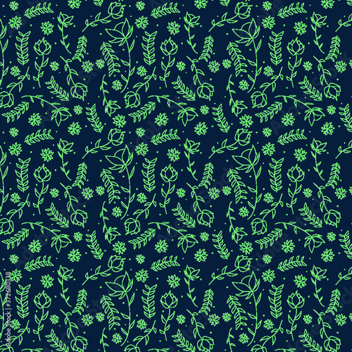 Seamless green floral pattern. 