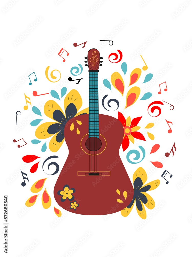Abstract illustration with acoustic guitar. For a music festival or t-shirt. Vector concept