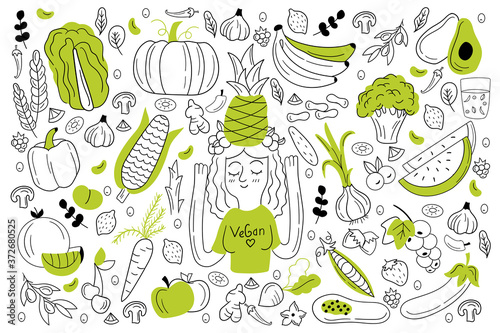 Vegan food doodle set