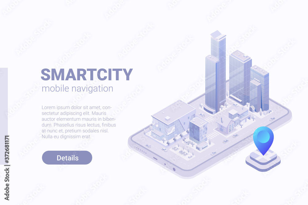 Isometric Flat 3D Smartcity mobile GPS Navigation vector concept ...