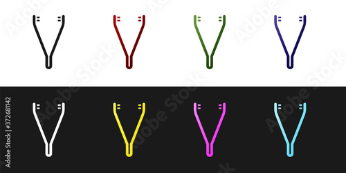 Set Medical tweezers icon isolated on black and white background. Medicine and health. Anatomical tweezers. Vector Illustration.