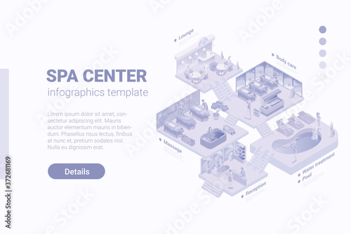 Isometric Flat 3D People in SPA Healthcare Health center concept.