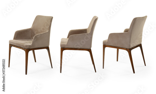 Single chair at different angles on a white background
