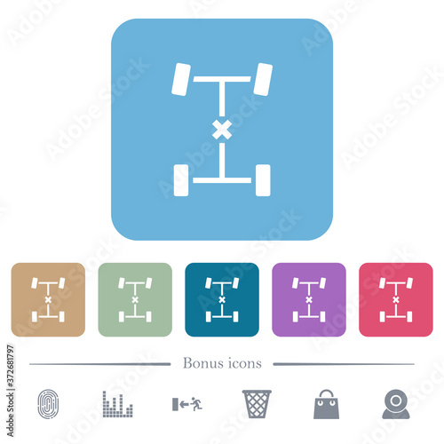 Central differential lock flat icons on color rounded square backgrounds