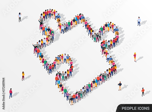 Large group of people in the form jigsaw puzzle. Partnership concept.