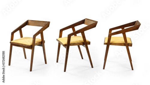 Single chair at different angles on a white background