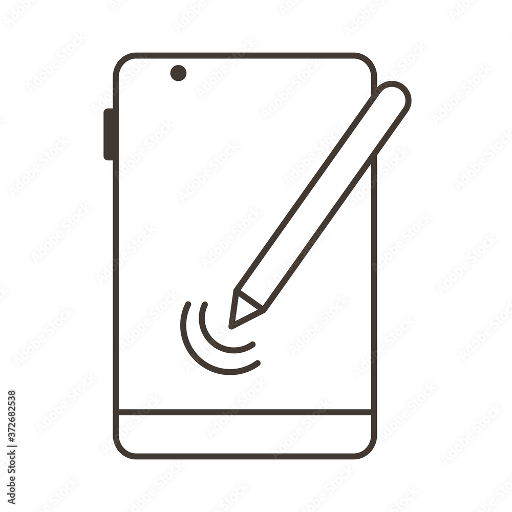 smartphone device with digital pencil line style icon smartphone device with digital pencil line style icon
