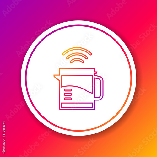 Color line Smart electric kettle system icon isolated on color background. Teapot icon. Internet of things concept with wireless connection. Circle white button. Vector.