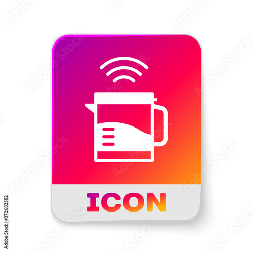White Smart electric kettle system icon isolated on white background. Teapot icon. Internet of things concept with wireless connection. Rectangle color button. Vector.