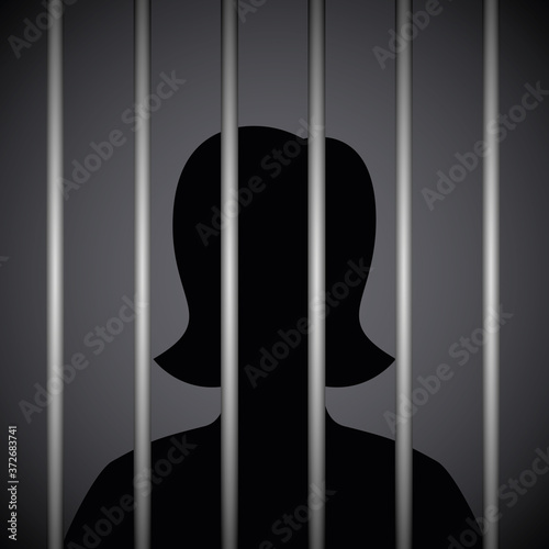 woman in a prison behind jail bars silhouette vector illustration EPS10