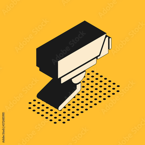 Isometric Security camera icon isolated on yellow background. Vector.