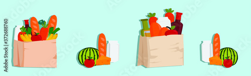 Vector food in bag icon template. Farmers market paper box illustration