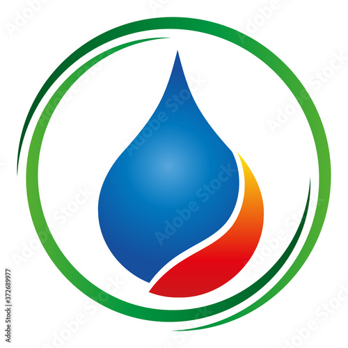 Wassertropfen und Flamme, Installateur, Klempner, Logo