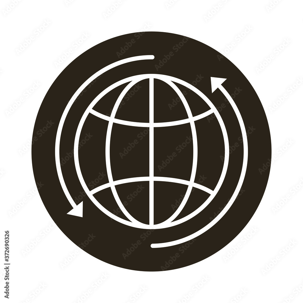 sphere world planet with arrows around block style icon sphere world planet with arrows around block style icon