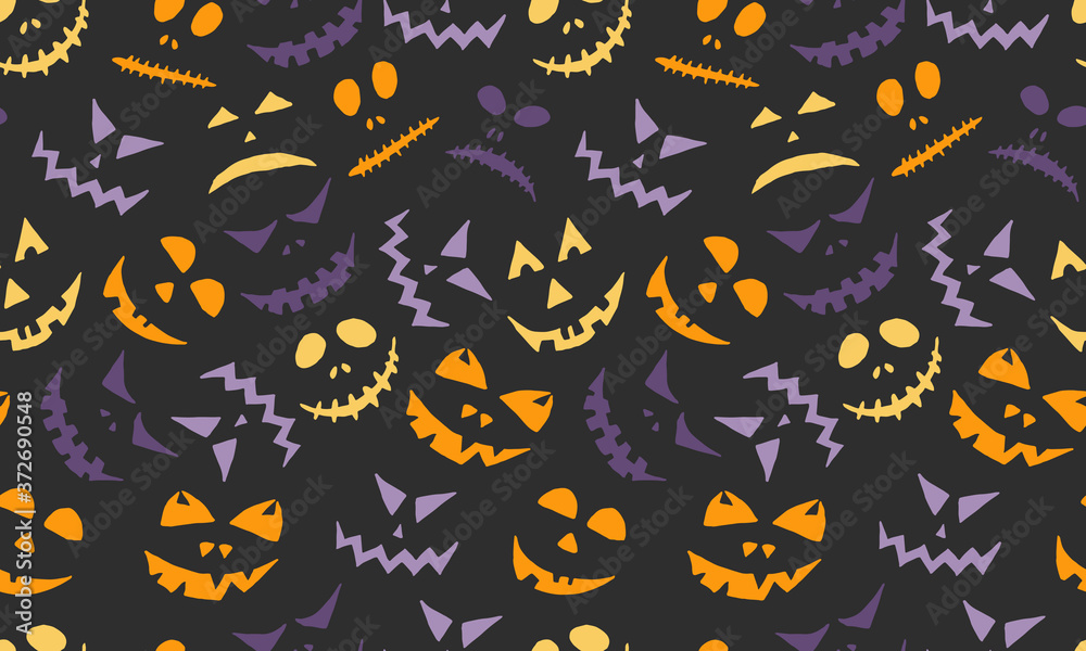 Halloween vector illustration. Seamless pattern with hand drawn scary faces. Spooky character for banner, poster, invitation or festive decoration Halloween vector illustration. Seamless pattern with hand drawn scary faces. Spooky character for banner, poster, invitation or festive decoration