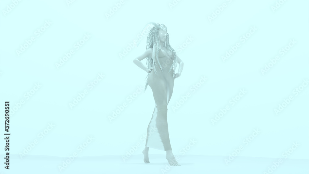 Woman In a Transparent Dress and Headdress 3d illustration 3d render 