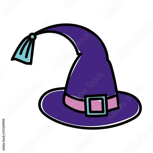 Witch hat vector icon. Hat sign for taro cards or game web design. Mystery vector symbol for fortune teller's website. Isolated purple object on white background