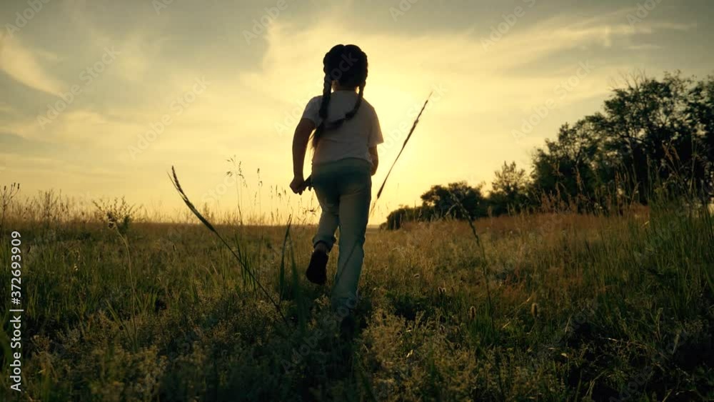 custom made wallpaper toronto digitalA healthy, happy, carefree child runs along a green summer field, enjoying nature, fresh air, moving towards goal, dream. happy family. A girl at sunset on a summer day.