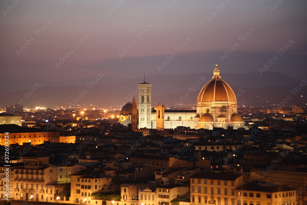 Fototapeta premium Landscape of Florence with Florence Duomo seen from Michelangelo square during sunset, Tuscany, Italy